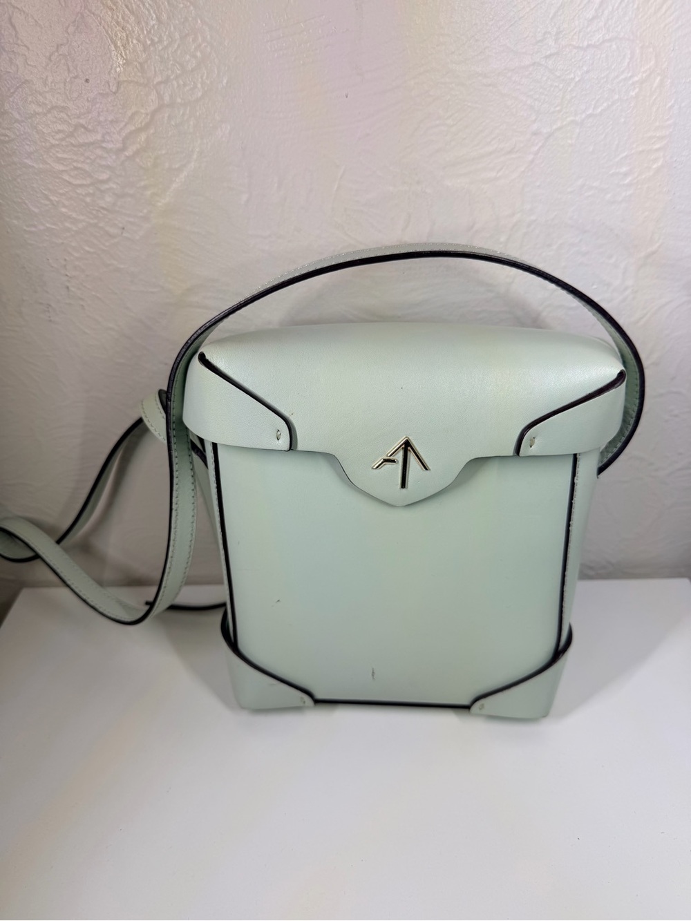 Manu Atelier Mint Crossbody Bag with Arrow Accent by